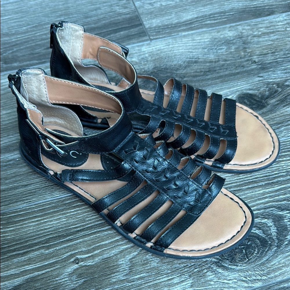 b.o.c. Black and Tan Gladiator Sandals with Flat Sole
